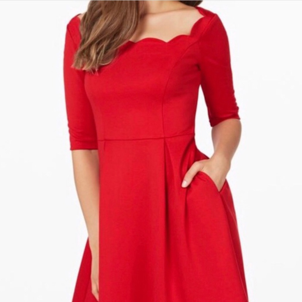Brand new red dress with scalloped neckline